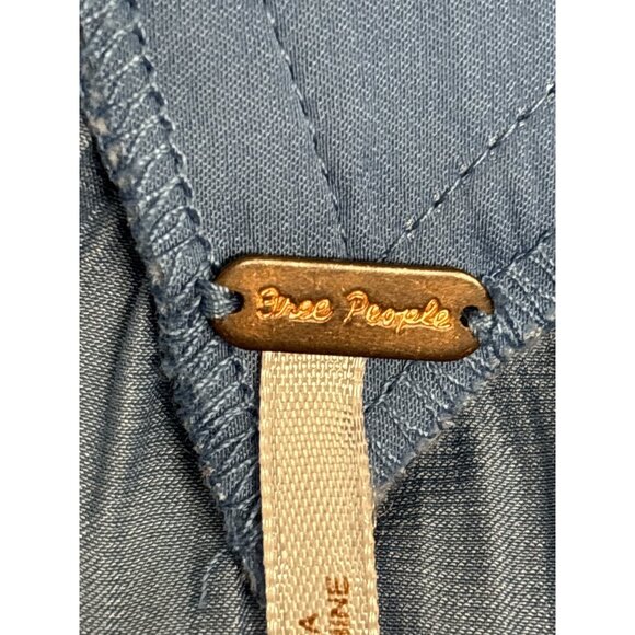 Free People Blue Ruffled Mini Dress With Tie Waist & Bell Sleeves - Size L - Picture 5 of 8